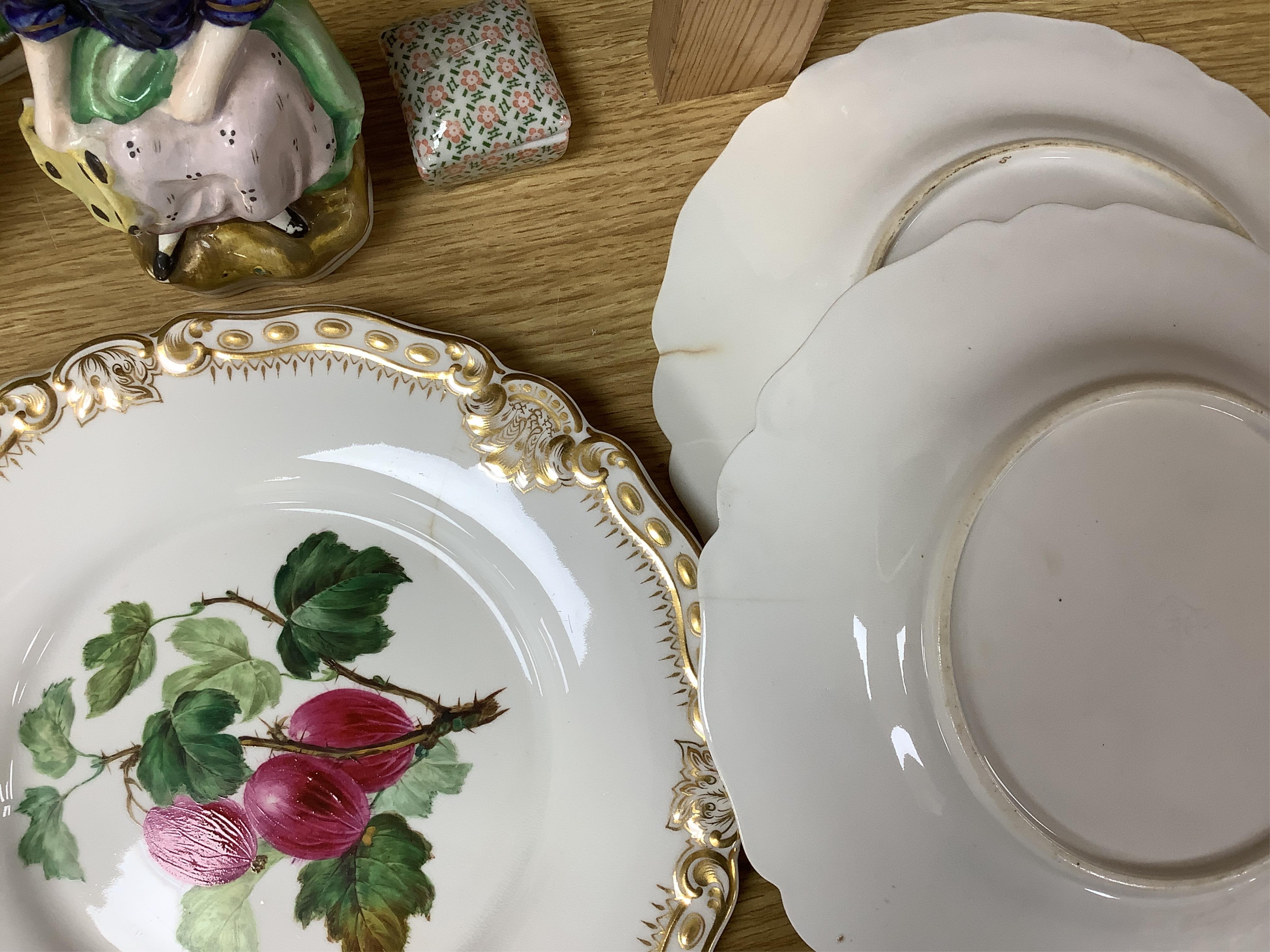 A late 19th century Worcester dessert service hand painted with fruit, largest 30cm wide. Condition - mostly good